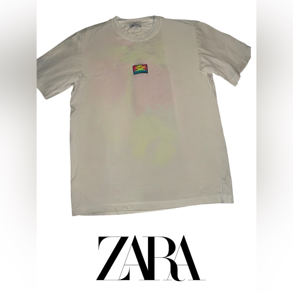 Men’s- Sz M- Zara- Tropical Palm Print Short Sleeve T-Shirt- EUC